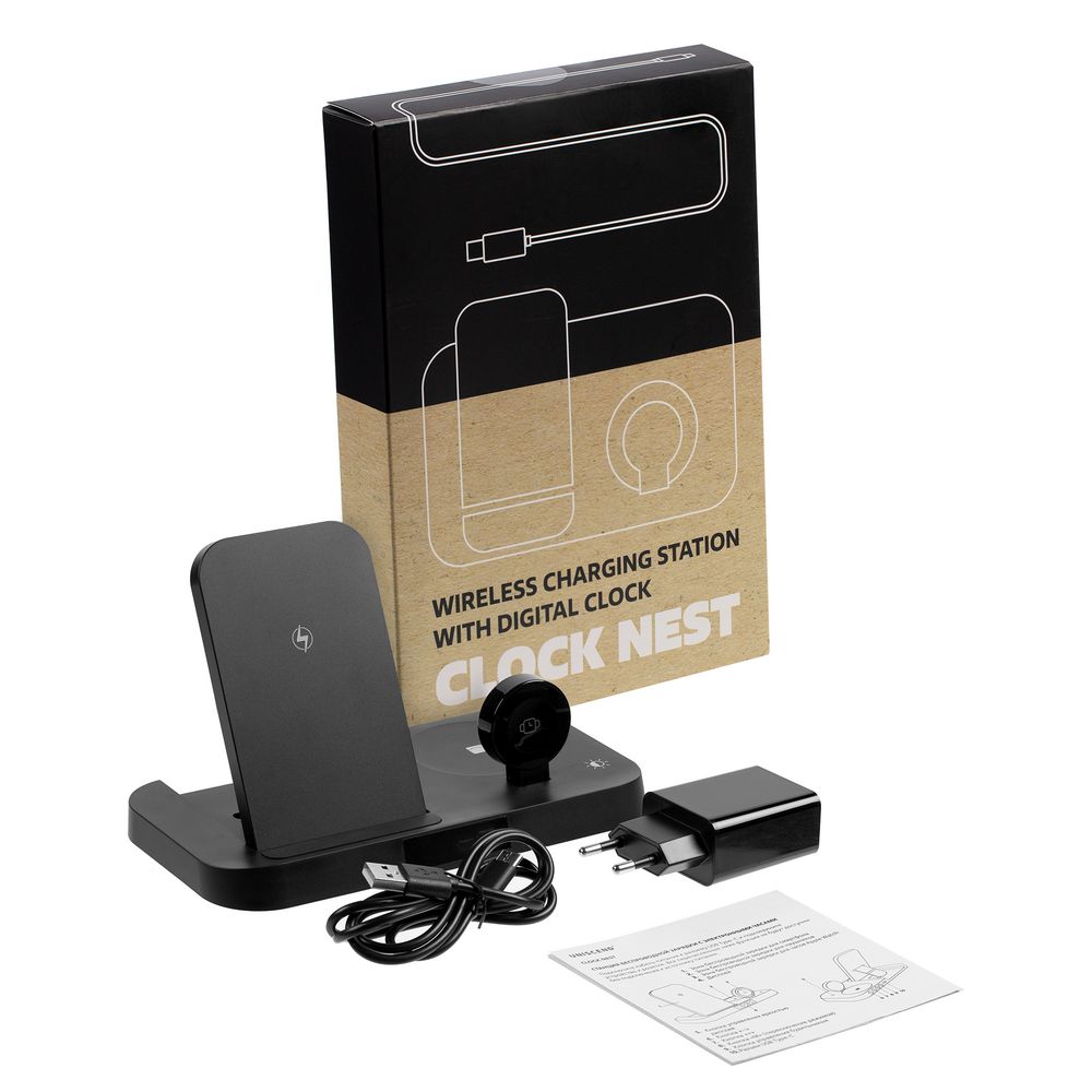 Зарядная станция с будильником Clock Nest, черная (Изображение 8)