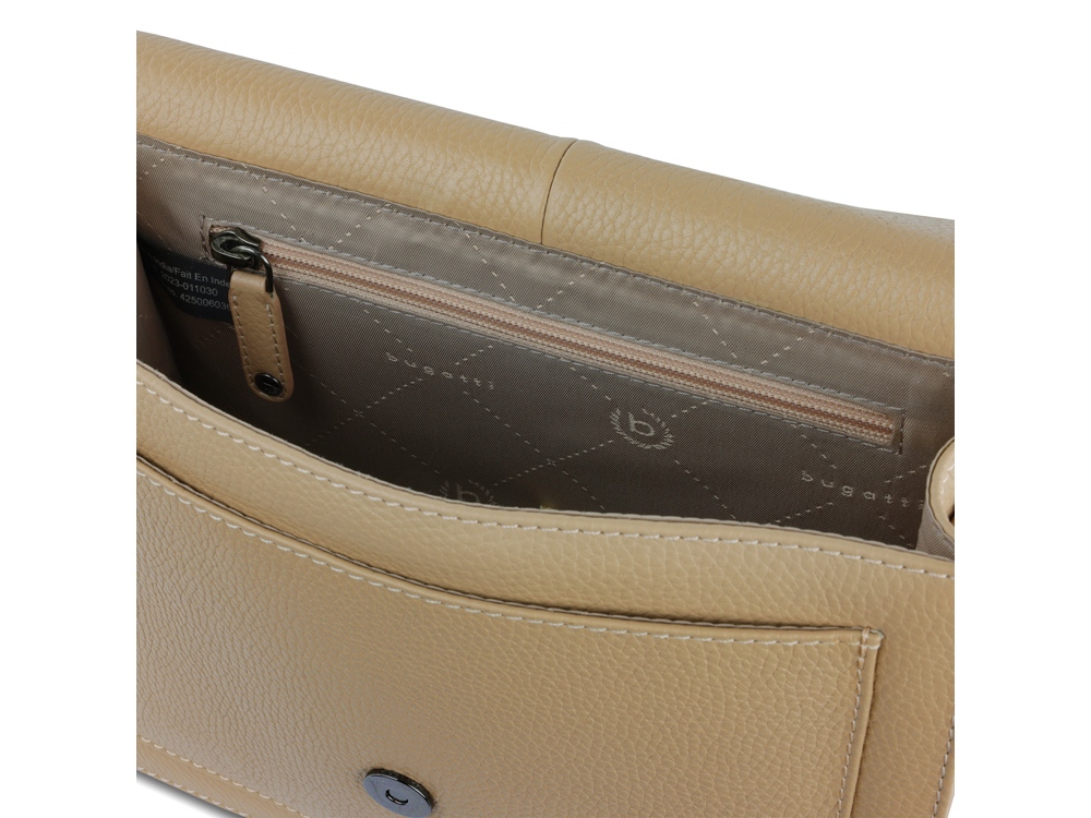 Сумка через плечо женская BUGATTI Elsa, песочного цвета, воловья кожа/полиэстер, 25х8,5х20 см (Изображение 5)