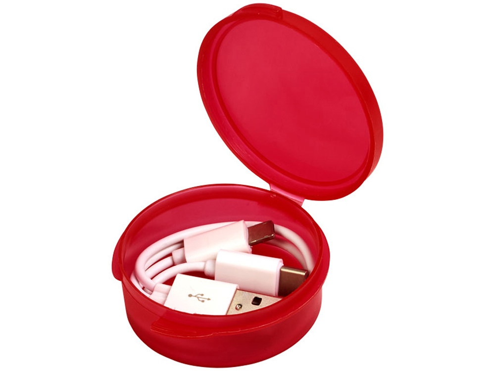 Кабель для зарядки Versa 3-в-1 в футляре, красный прозрачный (Изображение 3)