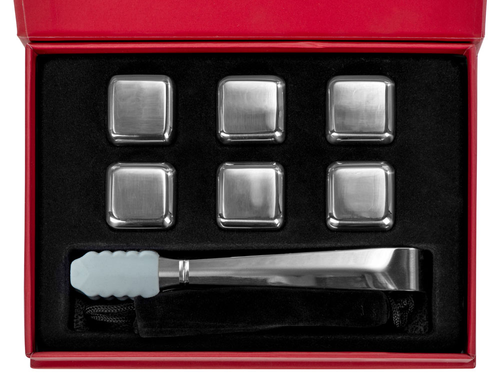 Набор для виски со стальными охлаждающими камнями, щипцами, мешочком в коробке, кашированной картоном. (Изображение 2)