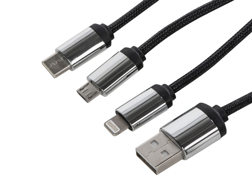 Кабель 3-в-1 с подсветкой логотипа Ion, черный (Изображение 3)