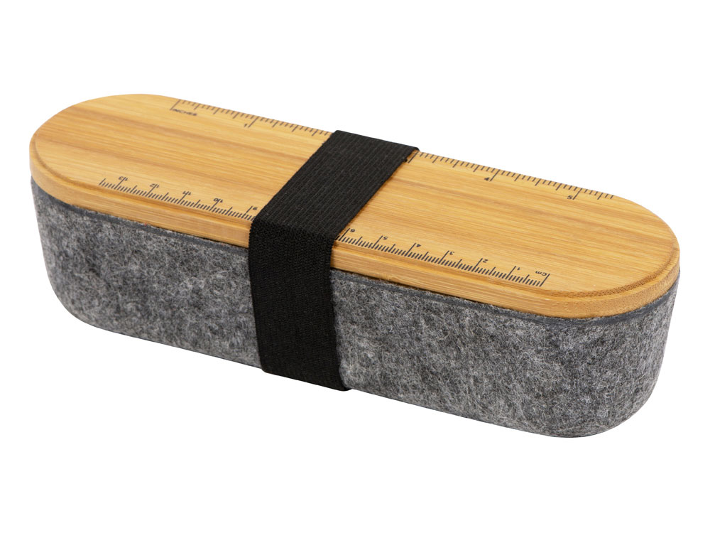 Пенал с линейкой и подставкой для телефона из бамбука Haruki, серый (Изображение 2)
