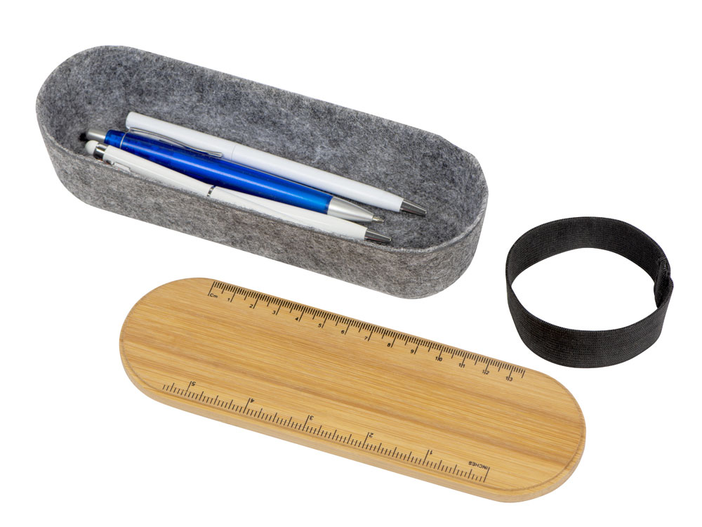 Пенал с линейкой и подставкой для телефона из бамбука Haruki, серый (Изображение 6)