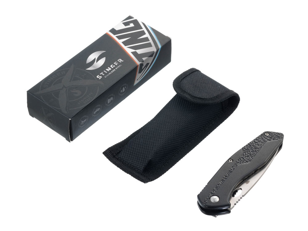 Нож складной Stinger, 95 мм (серебристый), материал рукояти: алюминий (чёрный) (Изображение 5)