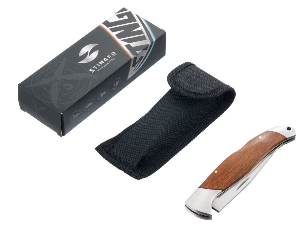 Нож складной Stinger, 100 мм (серебристый), материал рукояти: нержавеющая сталь, розовое дерево (Изображение 5)