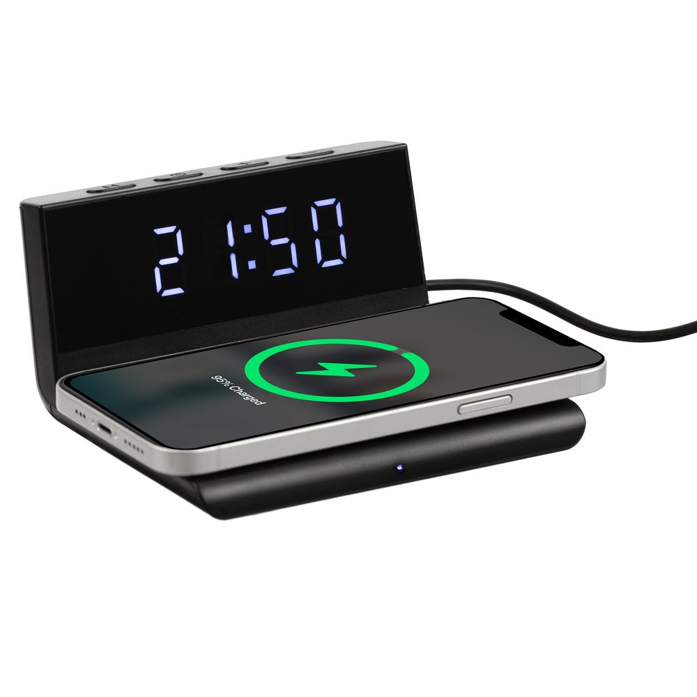 Станция беспроводной зарядки с часами Electron, ver. 2, черная (Изображение 2)