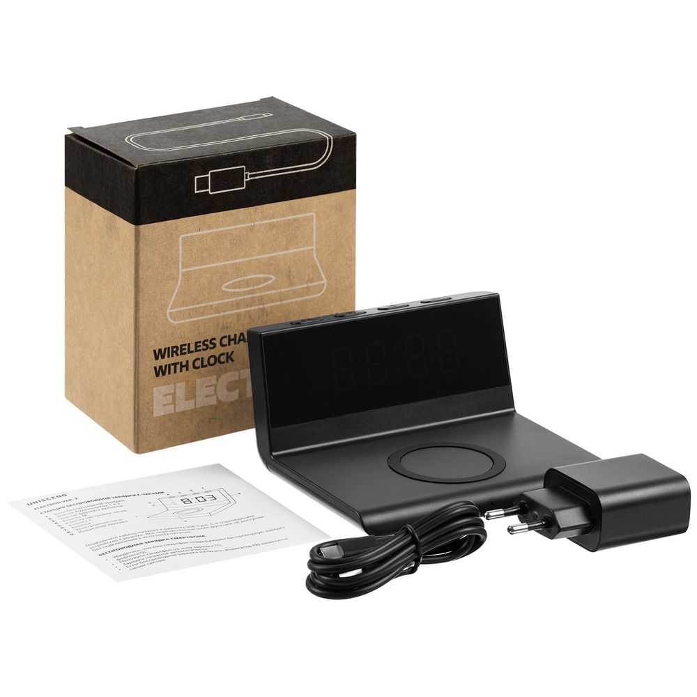 Станция беспроводной зарядки с часами Electron, ver. 2, черная (Изображение 12)
