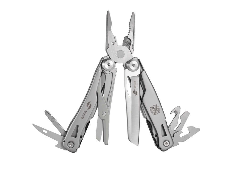 Мультитул, 105 мм, 14 функций, с оранжевыми накладками (серебристый)  (Изображение 1)