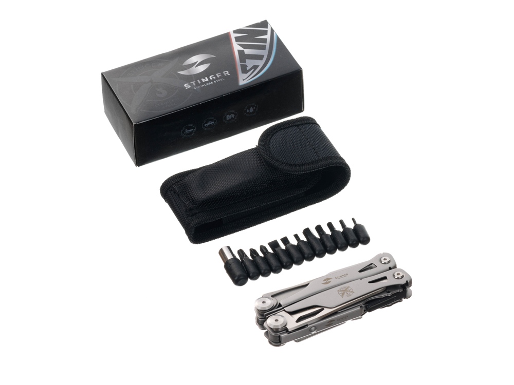 Мультитул, 105 мм, 14 функций, с оранжевыми накладками (серебристый)  (Изображение 6)