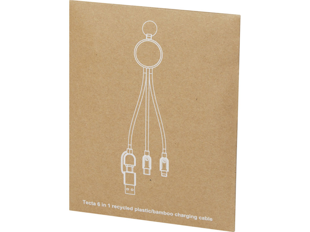 Кабель для зарядки Tecta 6 в 1 из переработанного пластика/бамбука с брелком (Изображение 6)