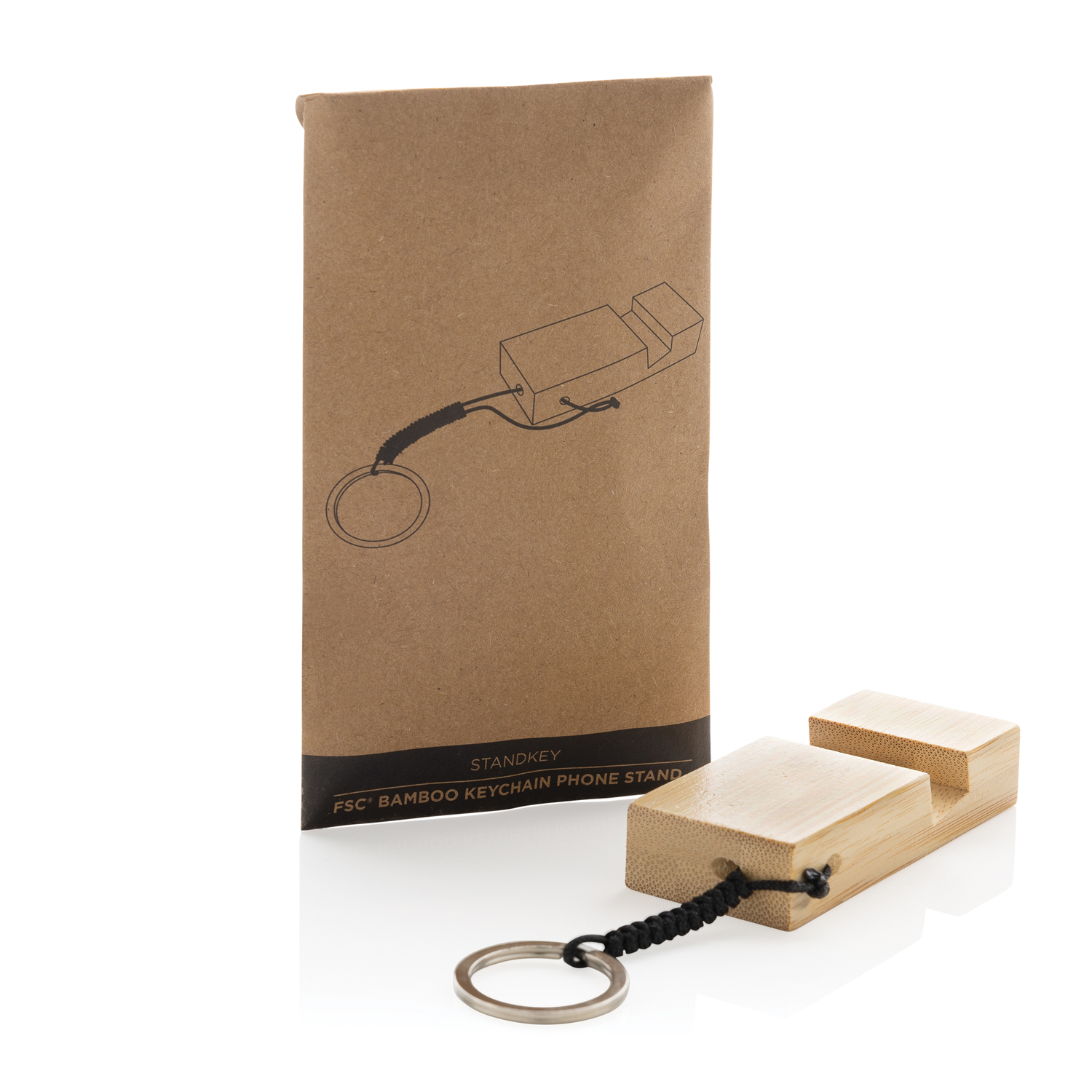 Бамбуковая мини-подставка для телефона Standkey с кольцом для ключей (Изображение 2)
