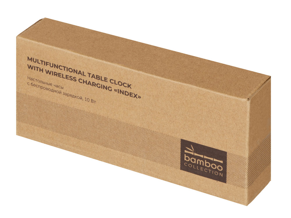 Часы настольные с беспроводной зарядкой Index, 10 Вт, бамбук (Р) (Изображение 6)