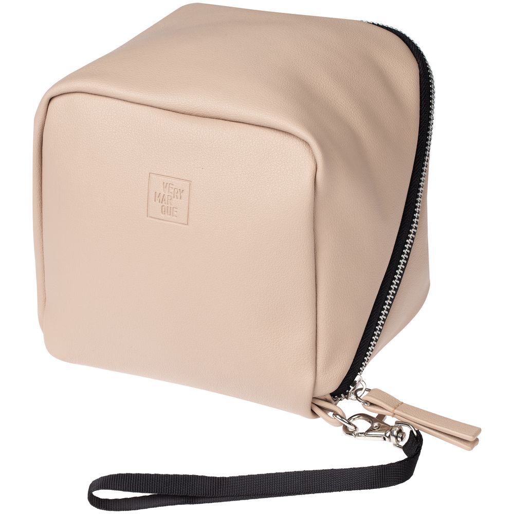 Дорожная косметичка Cubo, бежевая с логотипом (Изображение 1)