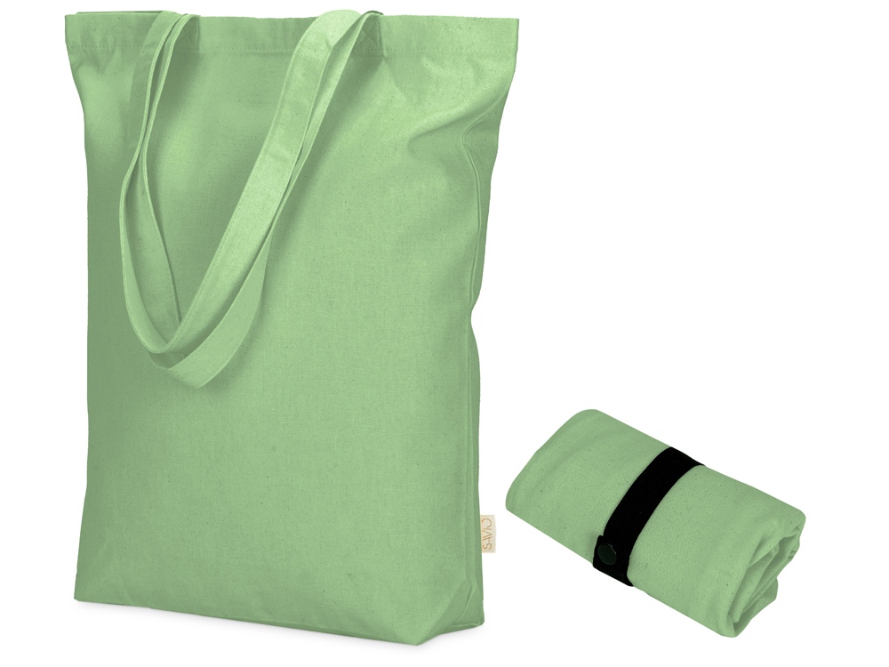 Сумка Fixy из переработанного хлопка 220 г/м2 с фиксирующей лентой (зеленое яблоко)  (Изображение 1)