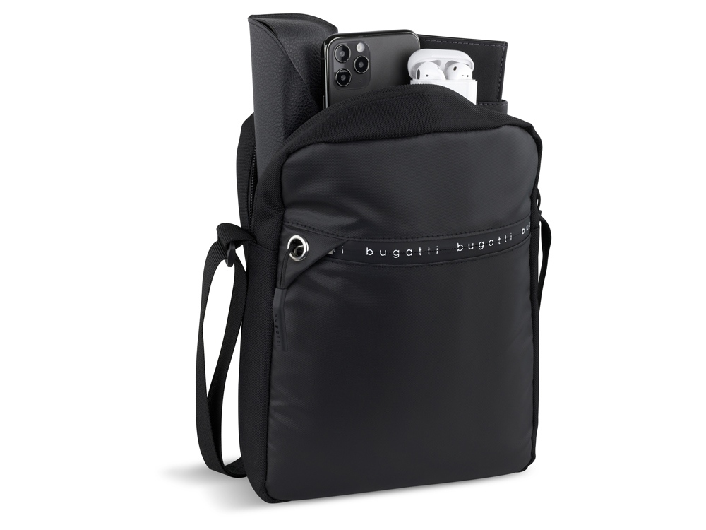 Сумка наплечная BUGATTI Blanc Delight, чёрная, нейлон RPET600D/тарпаулин/полиэстер, 20х6х26 см, 2 л (Изображение 5)