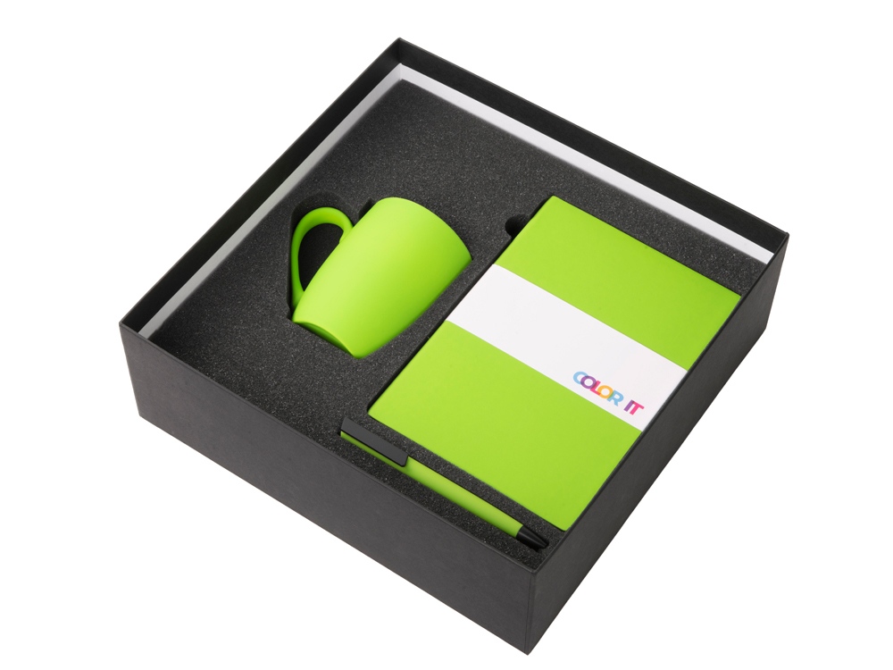 Подарочный набор COLOR IT c блокнотом, ручкой и кружкой (зеленое яблоко) твердая обложка (Изображение 2)