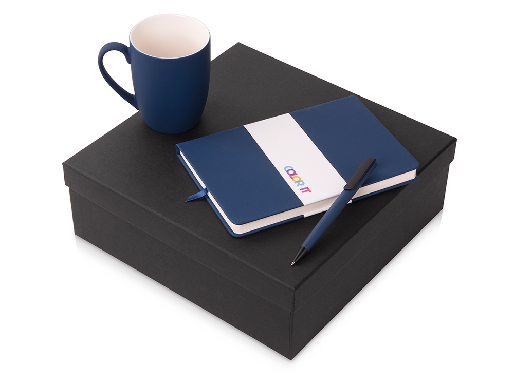 Подарочный набор COLOR IT c блокнотом, ручкой и кружкой (темно-синий) магнитная обложка (Изображение 1)
