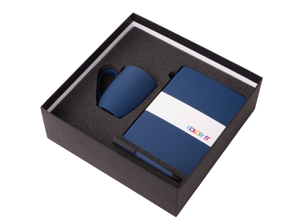 Подарочный набор COLOR IT c блокнотом, ручкой и кружкой (темно-синий) магнитная обложка (Изображение 2)