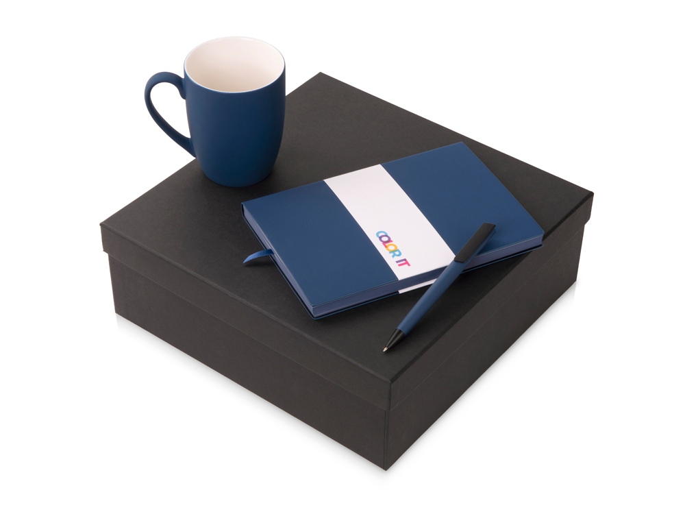 Подарочный набор COLOR IT c блокнотом, ручкой и кружкой (темно-синий) гибкая обложка (Изображение 1)