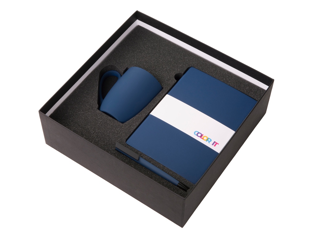 Подарочный набор COLOR IT c блокнотом, ручкой и кружкой (темно-синий) гибкая обложка (Изображение 2)