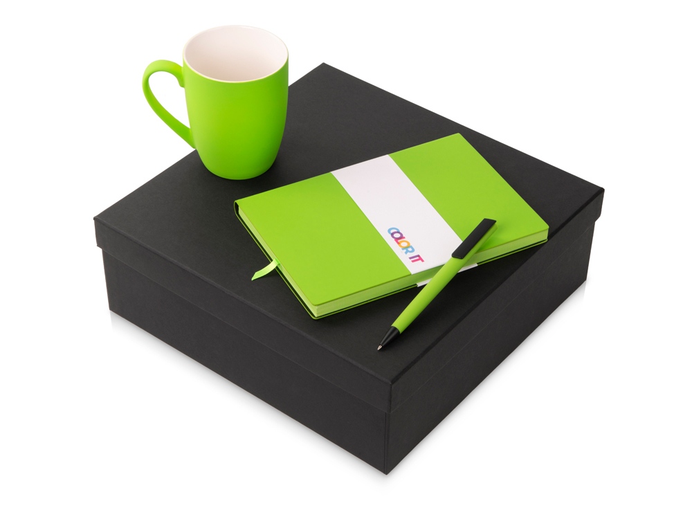 Подарочный набор COLOR IT c блокнотом, ручкой и кружкой (зеленое яблоко) гибкая обложка (Изображение 1)