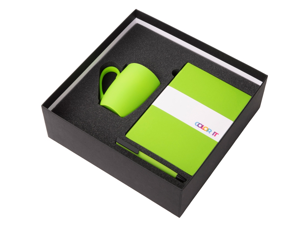 Подарочный набор COLOR IT c блокнотом, ручкой и кружкой (зеленое яблоко) гибкая обложка (Изображение 2)