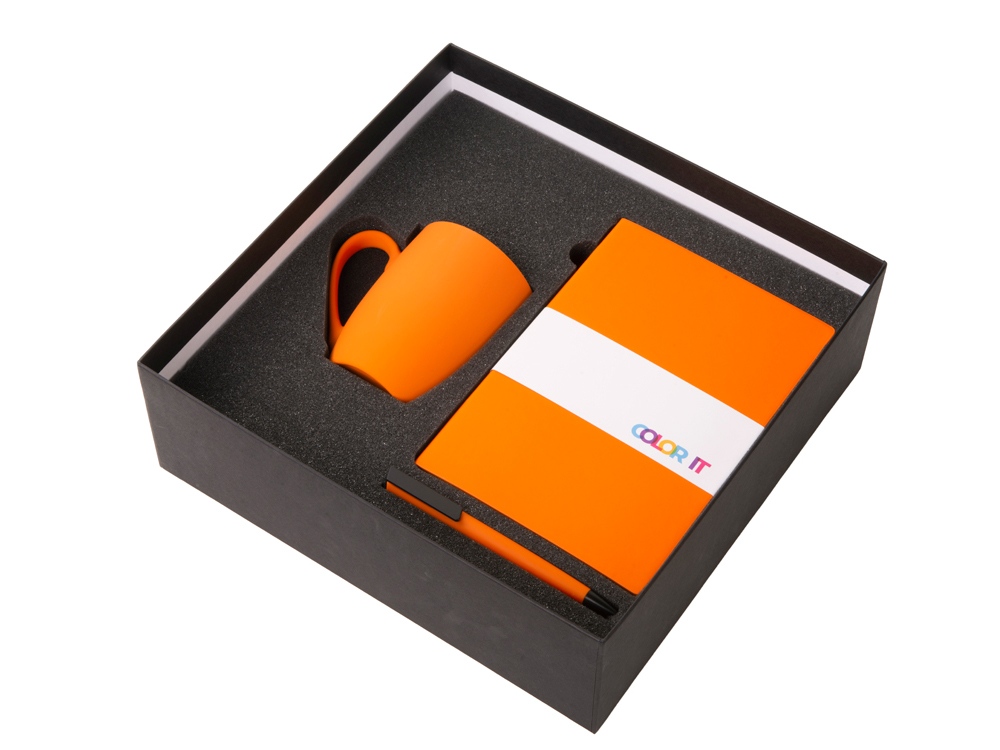 Подарочный набор COLOR IT c блокнотом, ручкой и кружкой (оранжевый) магнитная обложка (Изображение 2)