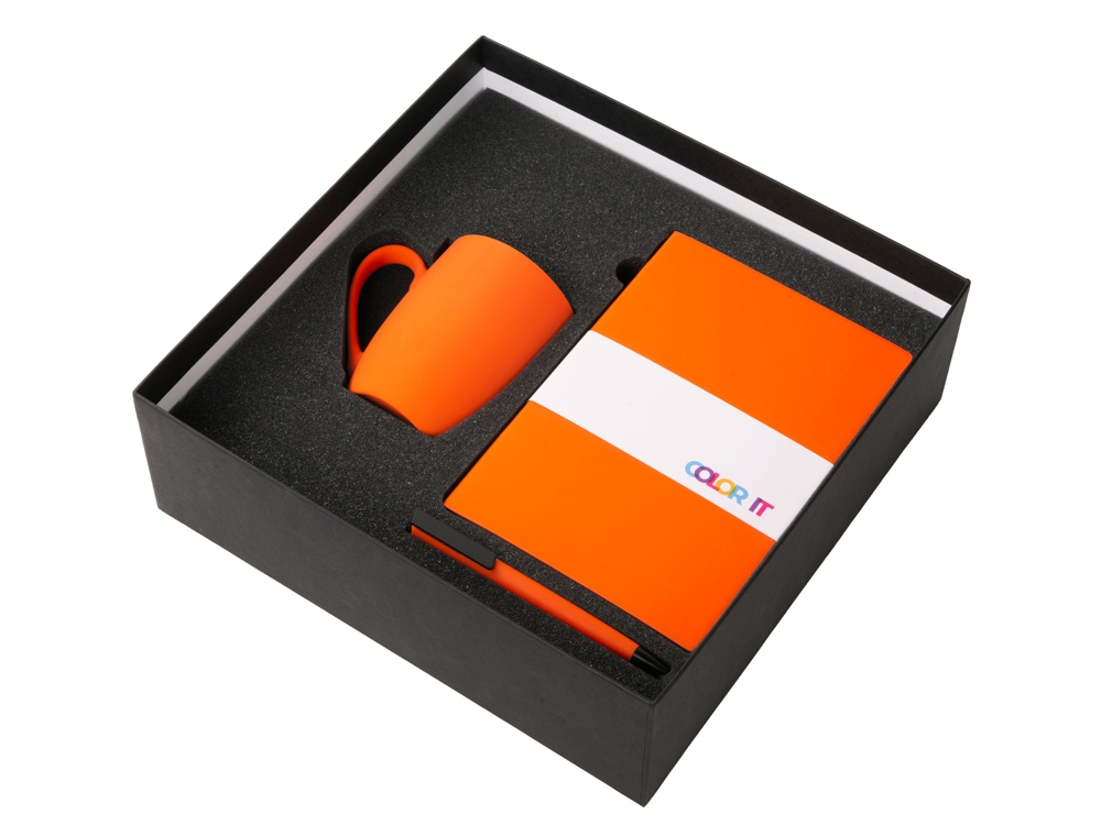 Подарочный набор COLOR IT c блокнотом, ручкой и кружкой (оранжевый) гибкая обложка (Изображение 2)