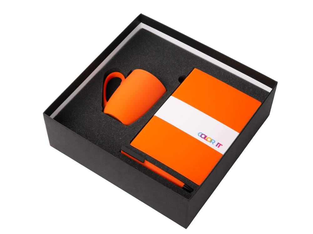 Подарочный набор COLOR IT c блокнотом, ручкой и кружкой (оранжевый) твердая обложка (Изображение 2)