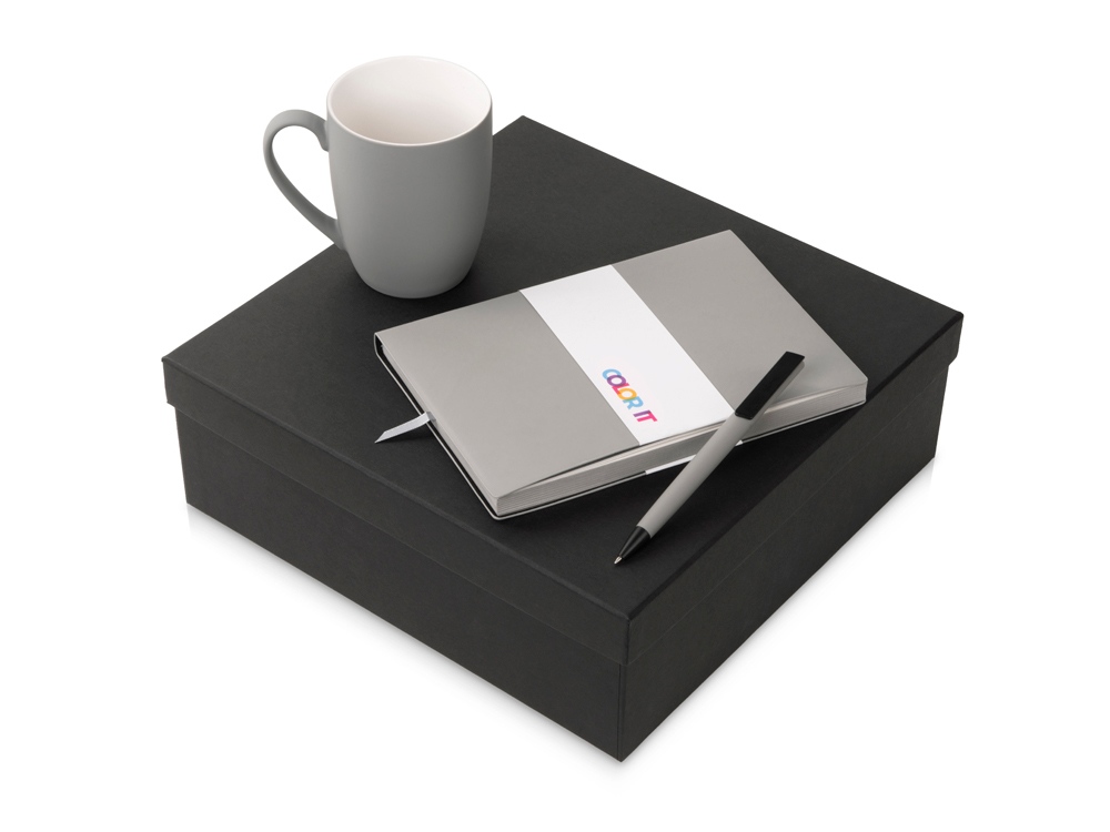 Подарочный набор COLOR IT c блокнотом, ручкой и кружкой (серый) гибкая обложка (Изображение 1)