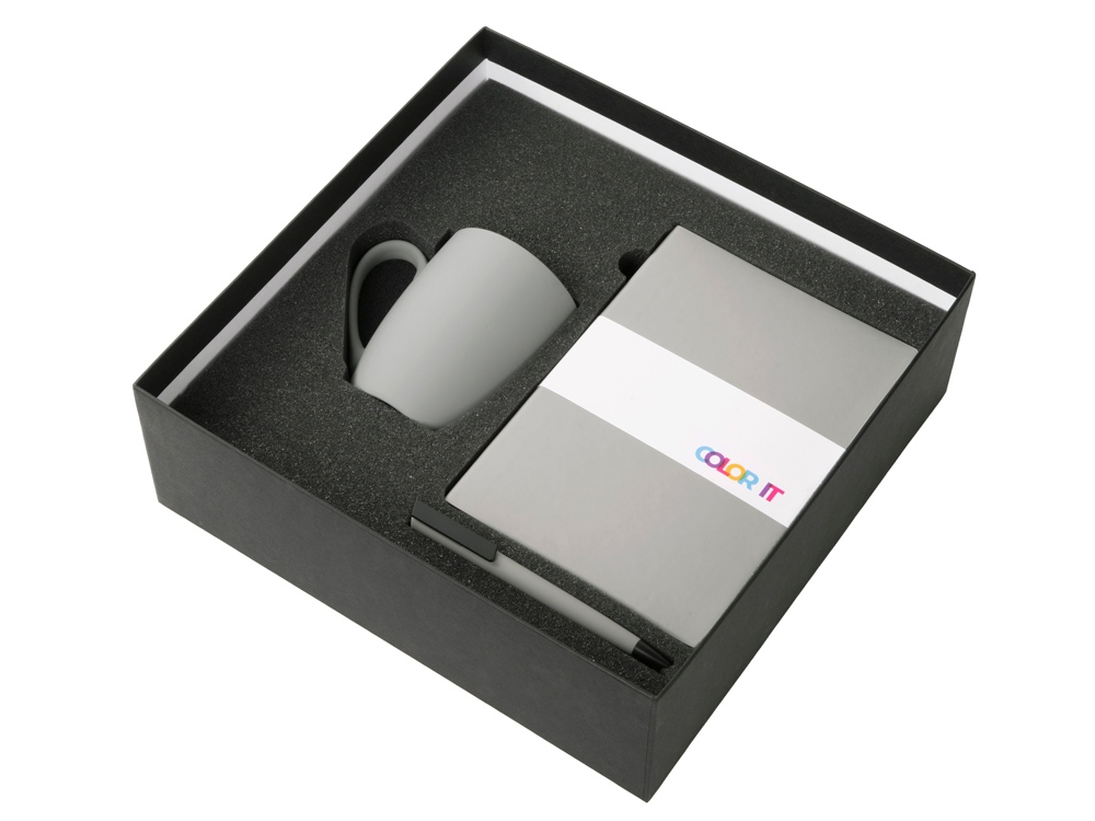 Подарочный набор COLOR IT c блокнотом, ручкой и кружкой (серый) гибкая обложка (Изображение 2)