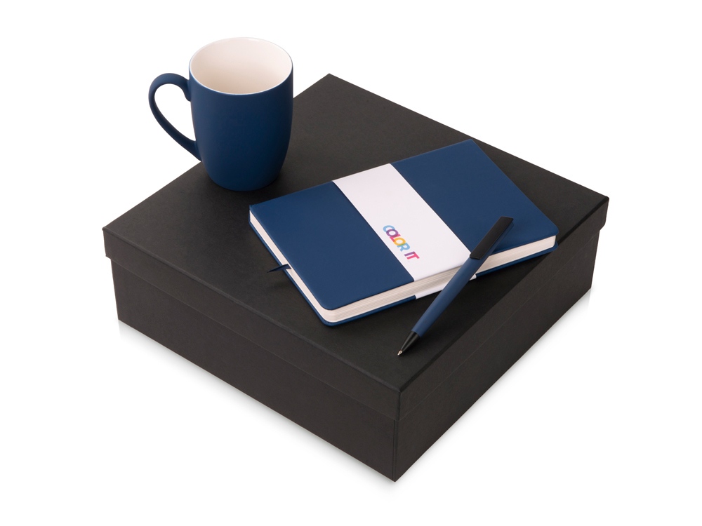 Подарочный набор COLOR IT c блокнотом, ручкой и кружкой (темно-синий) твердая обложка