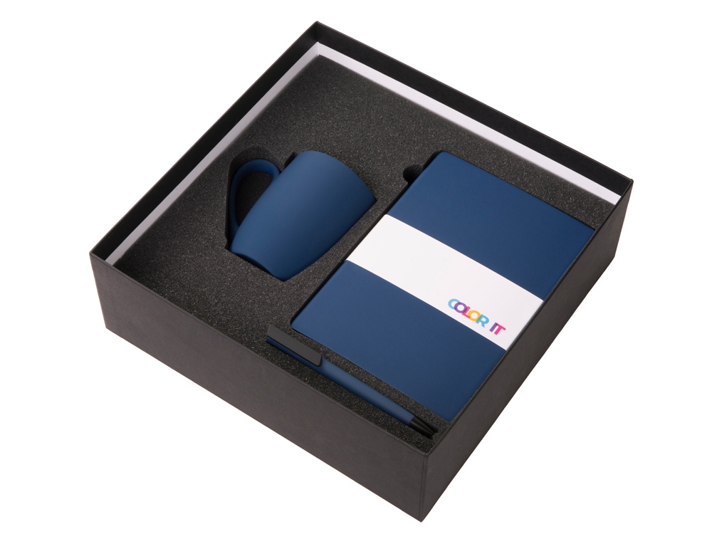 Подарочный набор COLOR IT c блокнотом, ручкой и кружкой (темно-синий) твердая обложка (Изображение 2)