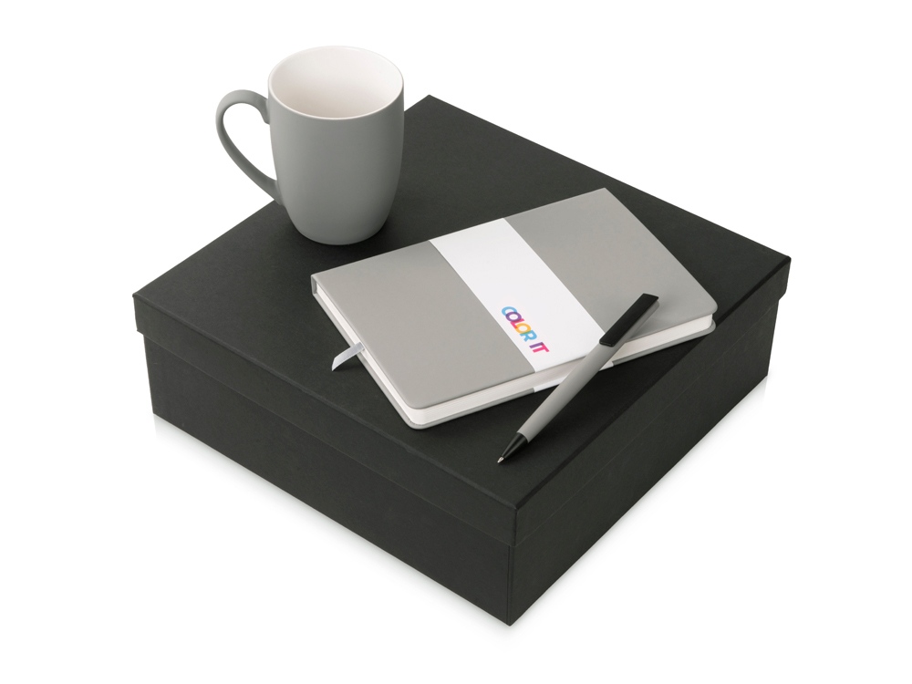Подарочный набор COLOR IT c блокнотом, ручкой и кружкой (серый) твердая обложка