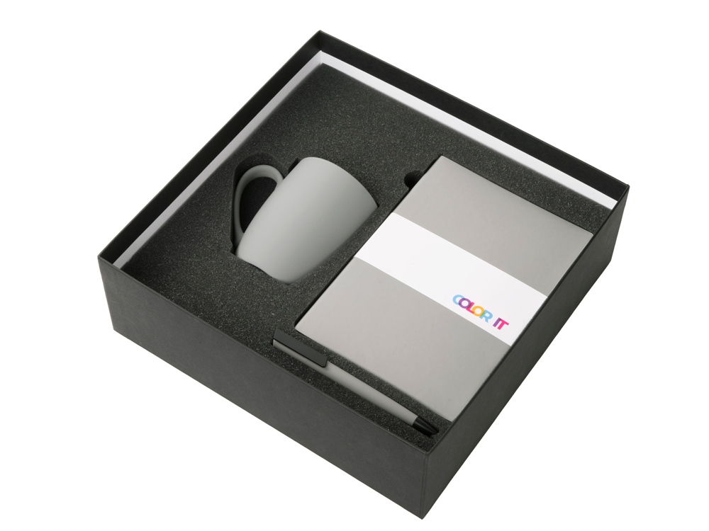 Подарочный набор COLOR IT c блокнотом, ручкой и кружкой (серый) твердая обложка (Изображение 2)