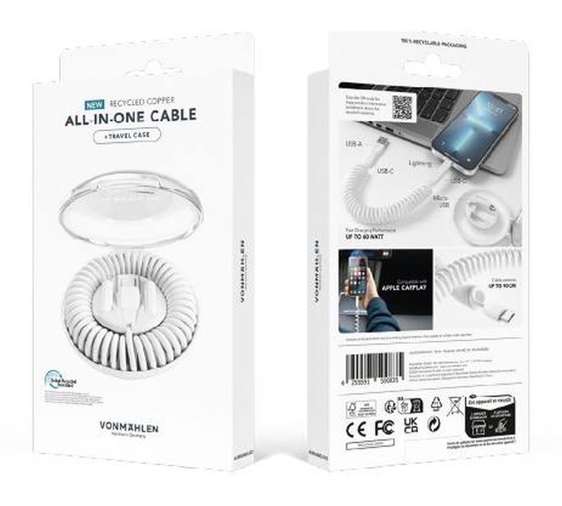 Кабель Vonmahlen Allroundo Eco для быстрой зарядки, белый (Изображение 6)