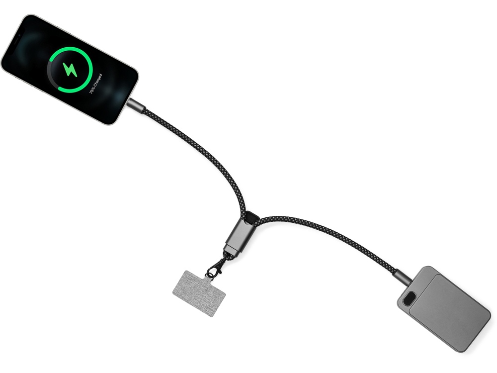 Ремешок-держатель для телефона с зарядным кабелем USB-C - USB-C Lany Wristband Charge Eco, серый (Изображение 13)