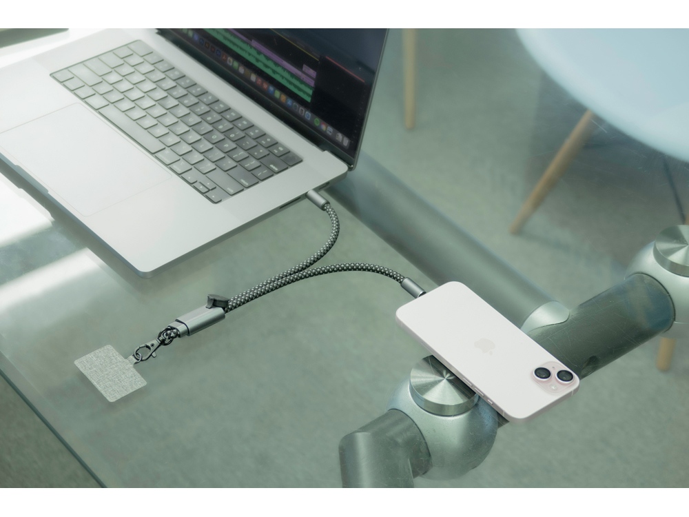 Ремешок-держатель для телефона с зарядным кабелем USB-C - USB-C Lany Wristband Charge Eco, серый (Изображение 14)