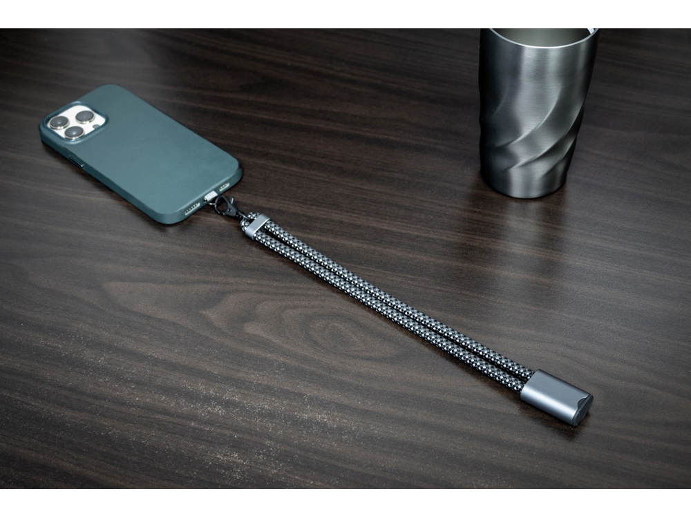 Ремешок-держатель для телефона с зарядным кабелем USB-C - USB-C Lany Wristband Charge Eco, серый (Изображение 15)
