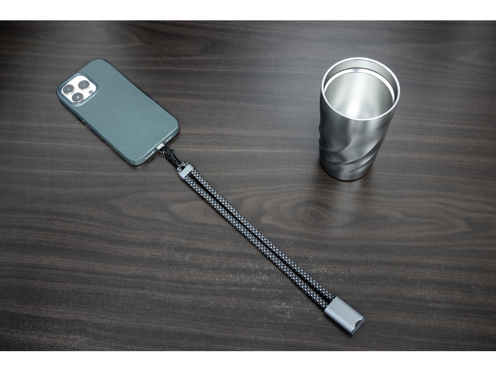 Ремешок-держатель для телефона с зарядным кабелем USB-C - USB-C Lany Wristband Charge Eco, серый (Изображение 16)