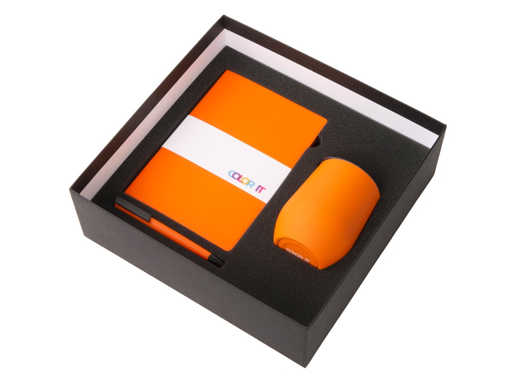 Подарочный набор c блокнотом C1, ручкой и термокружкой, оранжевый (Изображение 2)