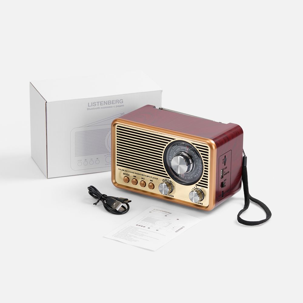 Bluetooth-колонка с радио Listenberg, коричневая (Изображение 7)