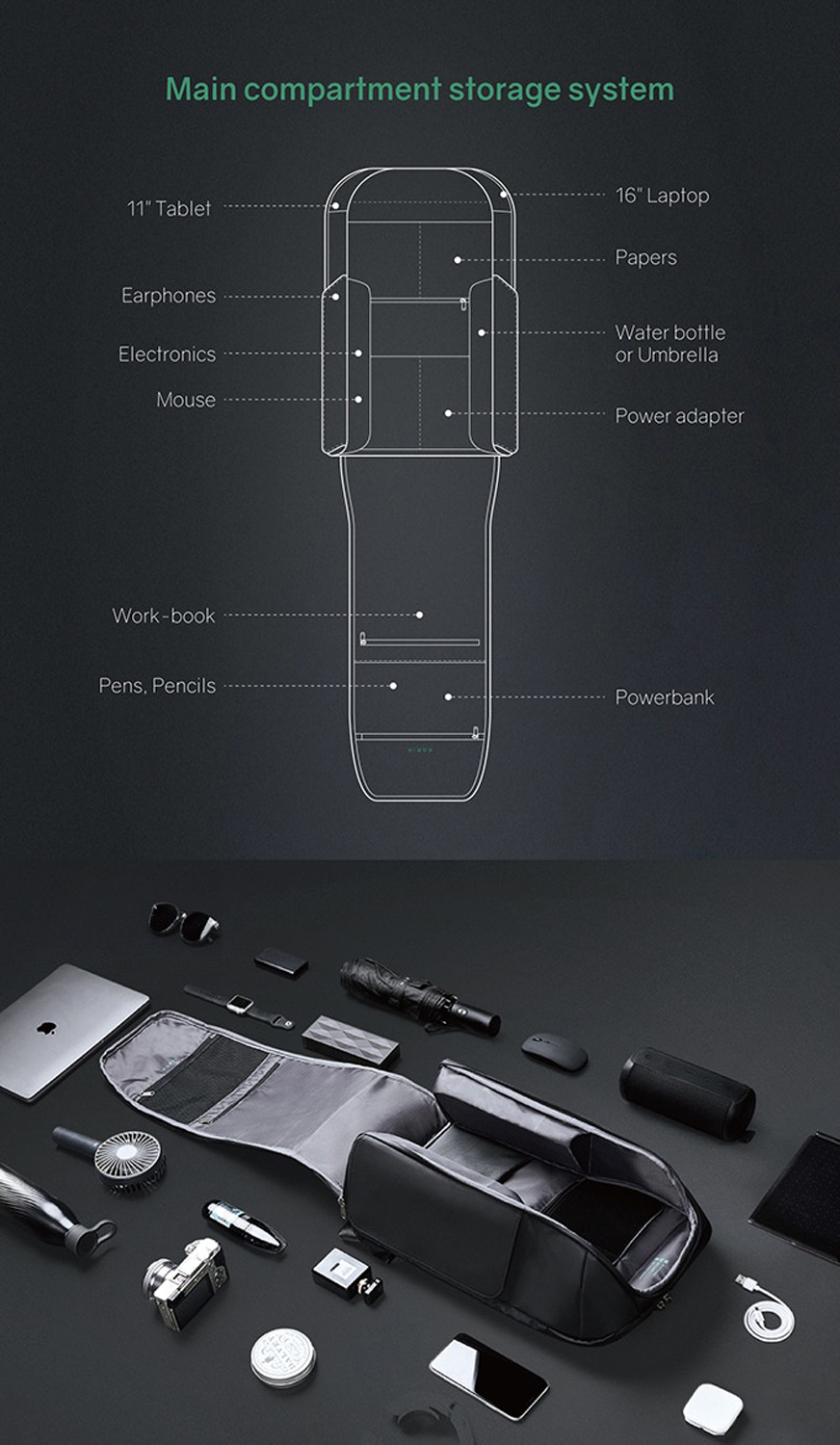 Рюкзак KORIN FlipPack 47х30х17 см, зеленый/черный (Изображение 17)