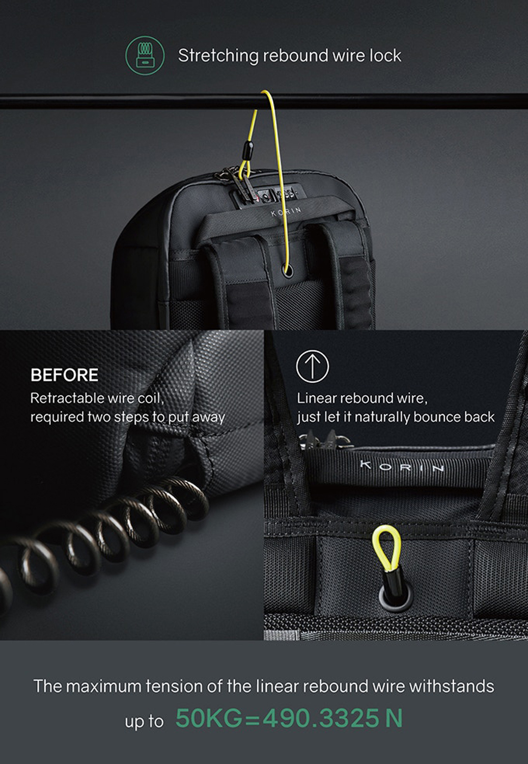 Рюкзак KORIN FlipPack 47х30х17 см, зеленый/черный (Изображение 19)