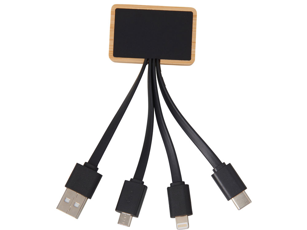 Кабель 3-в-1 с подсветкой лого Reedia S6, бамбук, черный (Изображение 2)