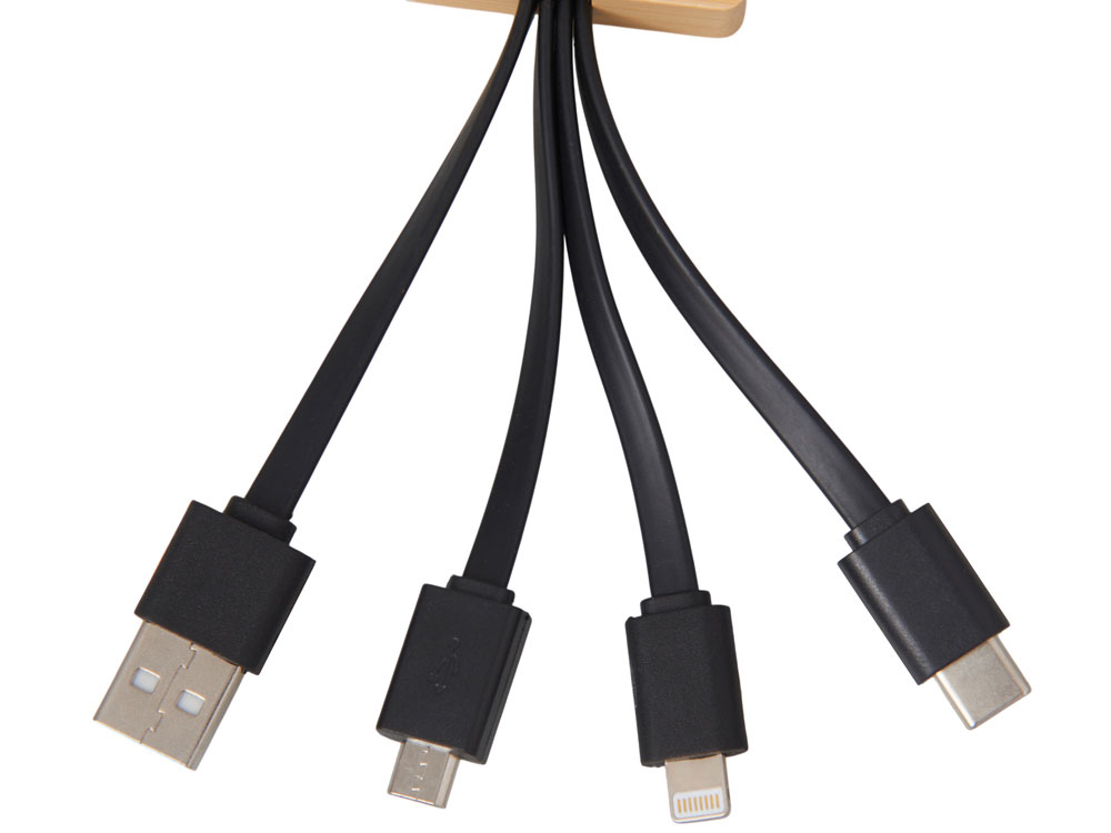 Кабель 3-в-1 с подсветкой лого Reedia S6, бамбук, черный (Изображение 3)