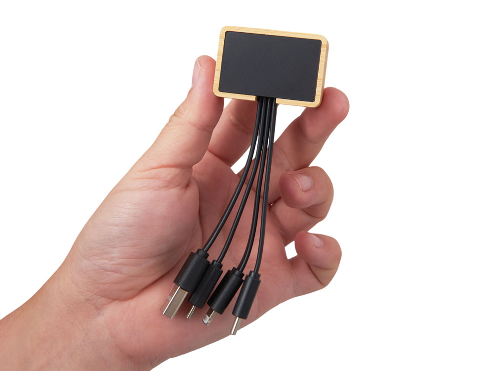 Кабель 3-в-1 с подсветкой лого Reedia S6, бамбук, черный (Изображение 6)