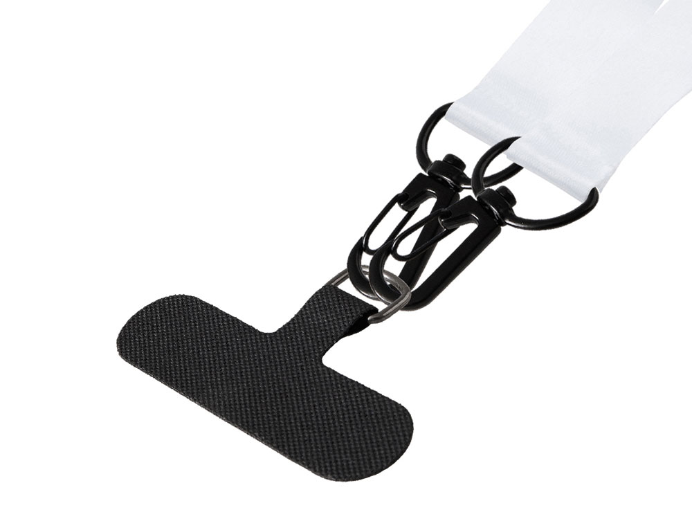 Лента под сублимацию для телефона с 2-мя карабинами, 2 см (белый/черный)  (Изображение 4)