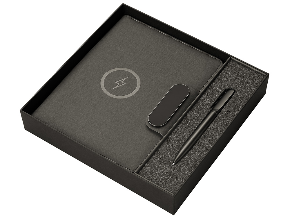 Подарочный набор металлическая ручка и блокнот А5 Twilight  со светящимся логотипом и пауэрбэнком (Изображение 2)