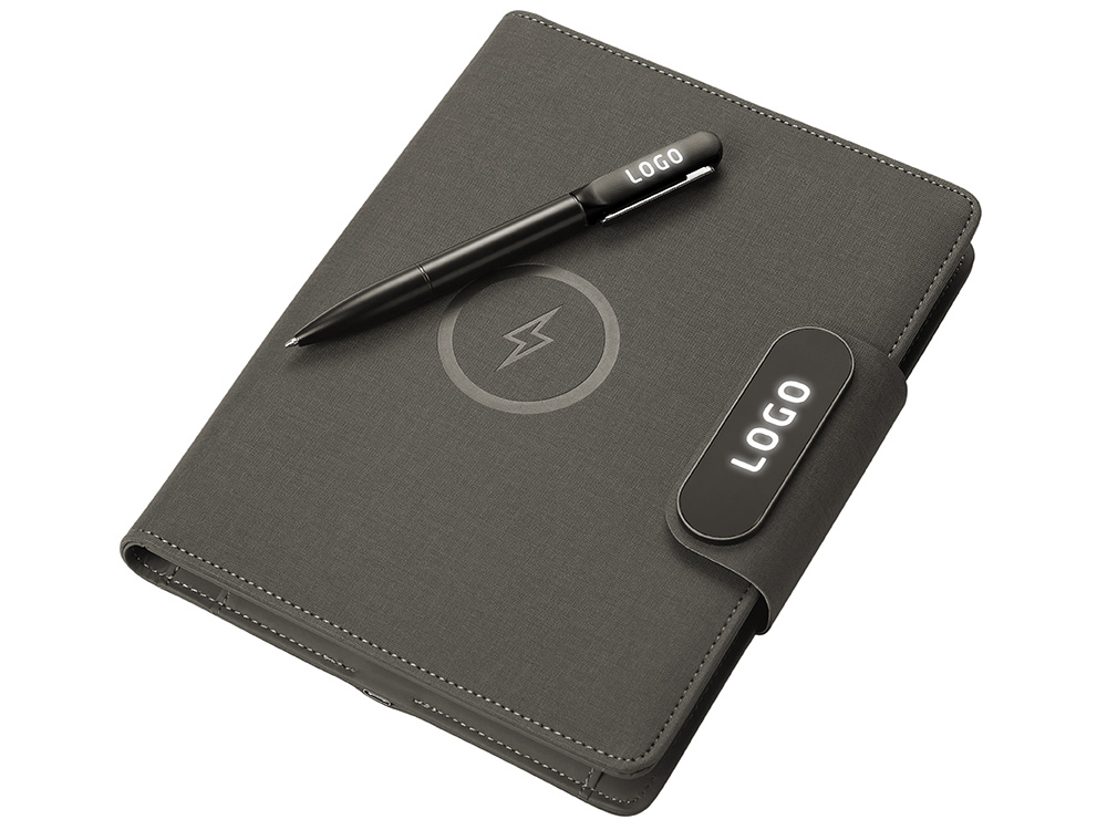 Подарочный набор металлическая ручка и блокнот А5 Twilight  со светящимся логотипом и пауэрбэнком (Изображение 3)